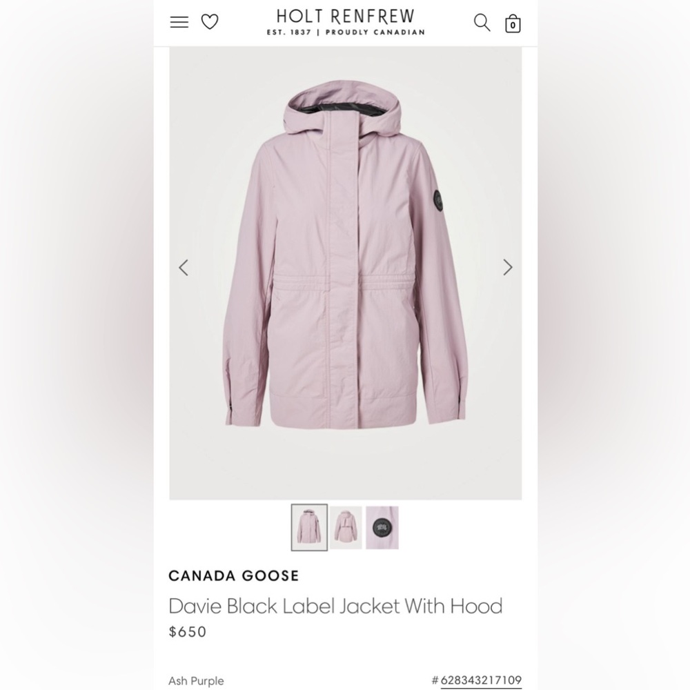 Canada Goose Lilac Davie Black Label Hooded Jacket